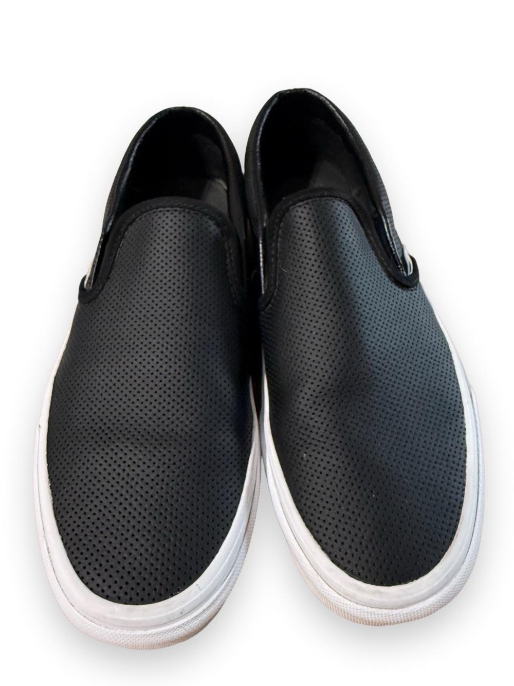 Vans Black Perforated Slip-On Sneakers with White Sole